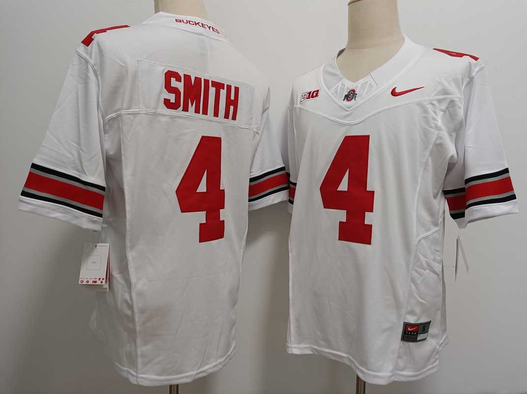 Mens Ohio State Buckeyes #4 Jeremiah Smith White FUSE College Football Jersey